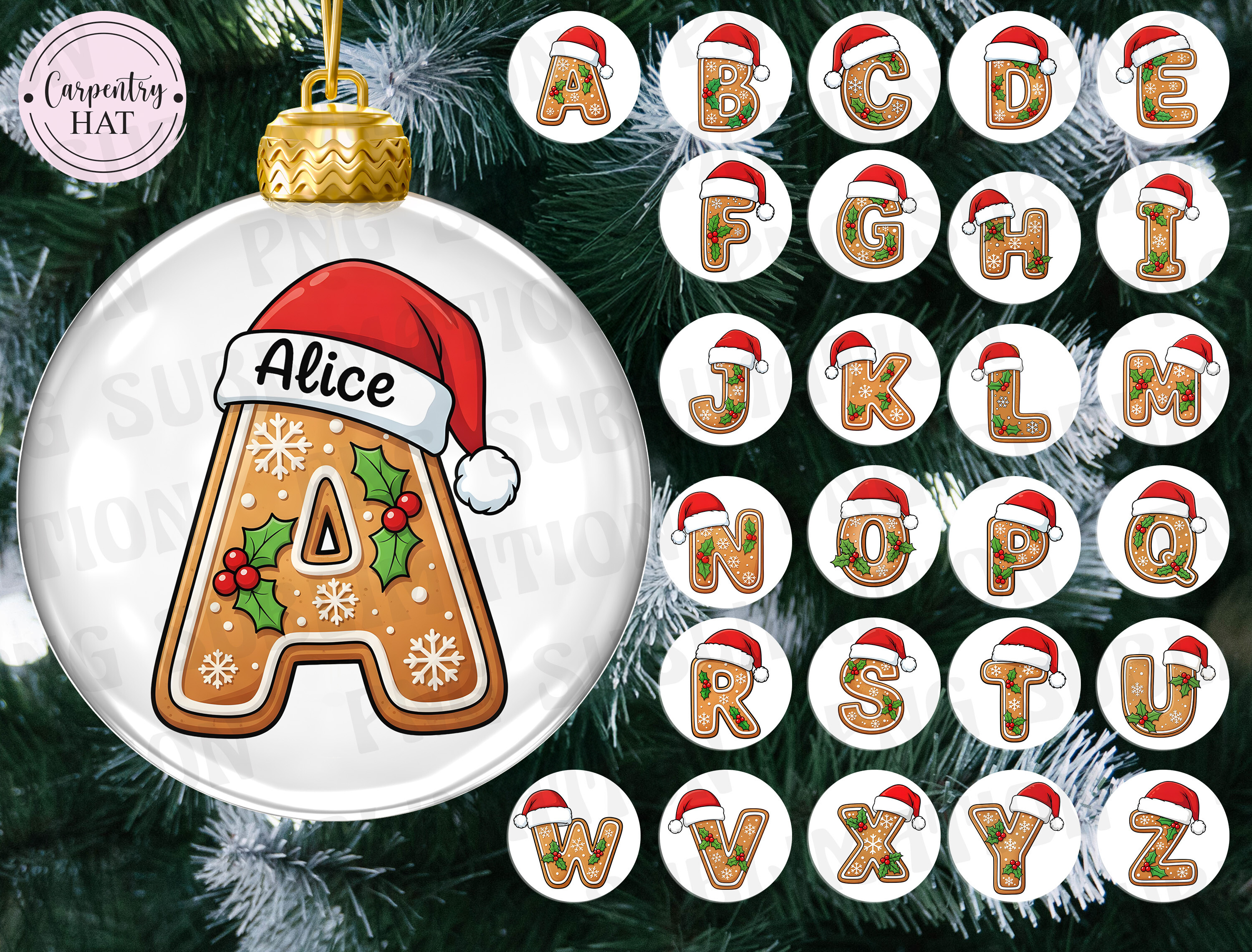 Gingerbread Alphabet Ornament PNG