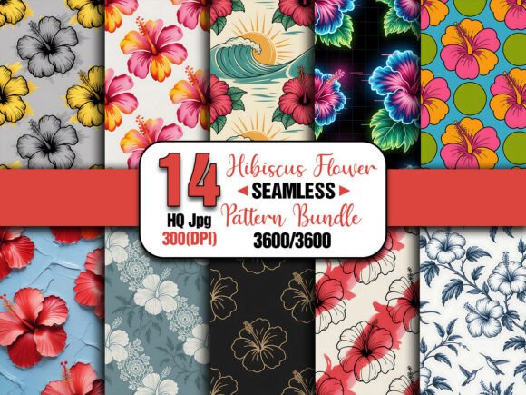 Hibiscus Flower Seamless Pattern Pack