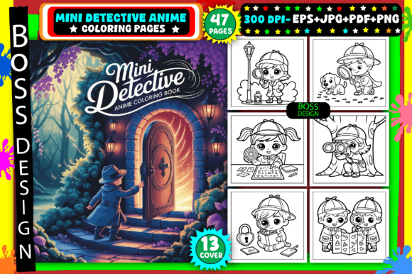 Mini Detective Anime Coloring Pages Graphic by BOSS DESIGN · Creative ...