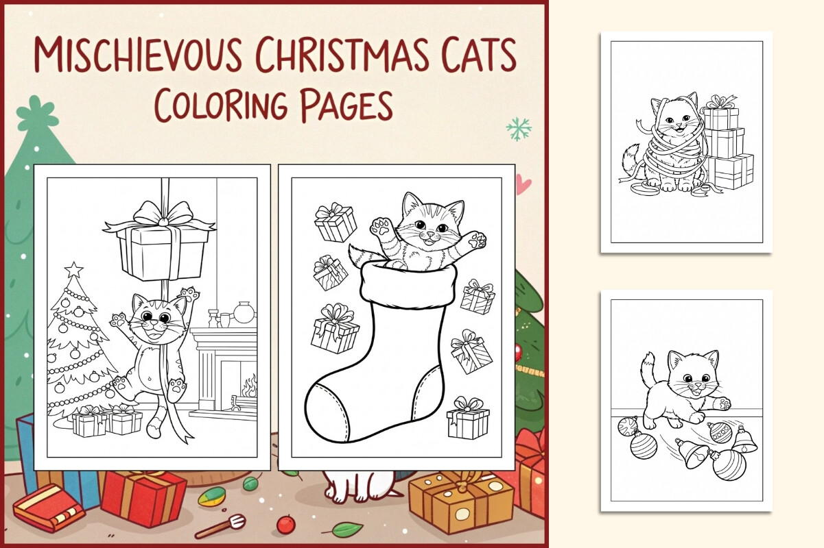 Mischievous Christmas Cats Coloring Page