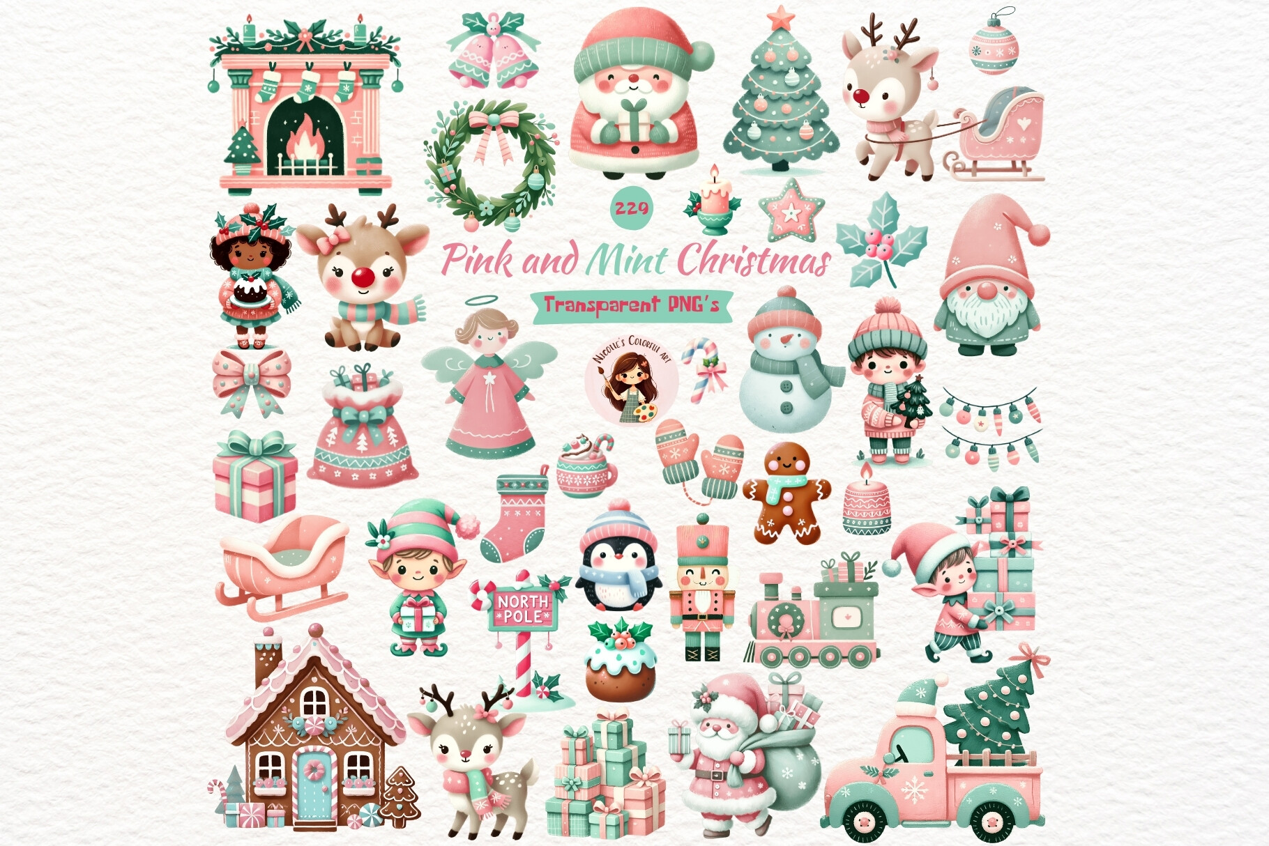 Pink and Mint Christmas PNG Clipart - photo 1