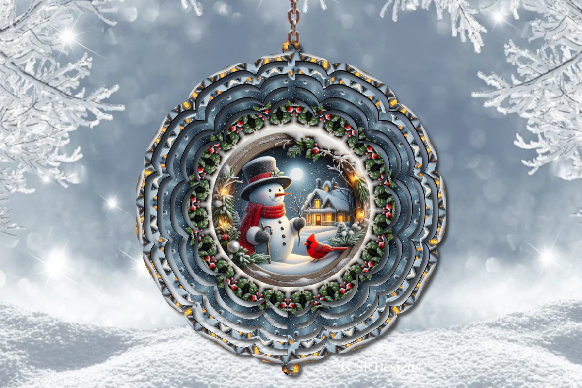 Snowman and Cardinal Wind Spinner