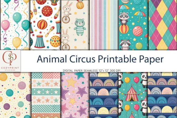 Animal Circus Printable Digital Paper Graphic by CozyPrint Studio Co ...
