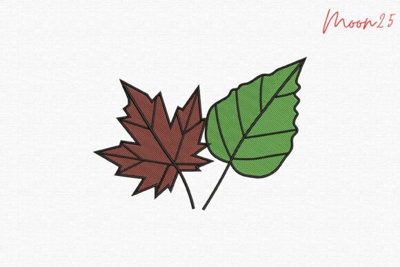 Autumn Maple & Green Leaf Stitch Art
