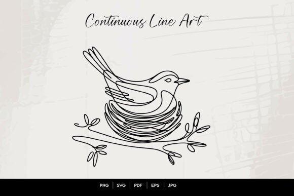 Bird in Nest Continuous Line Art