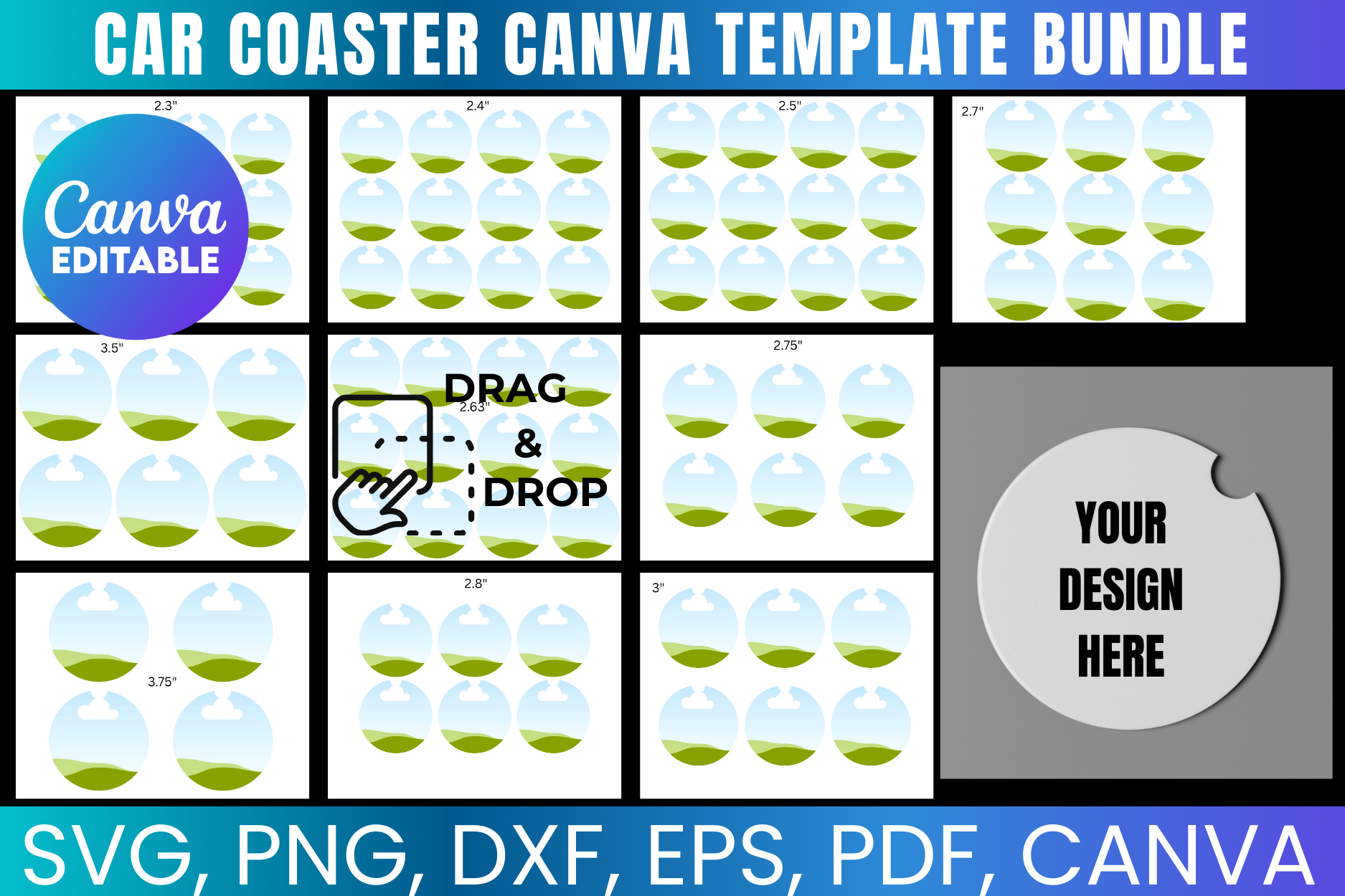 Car Coaster Canva Template Bundle