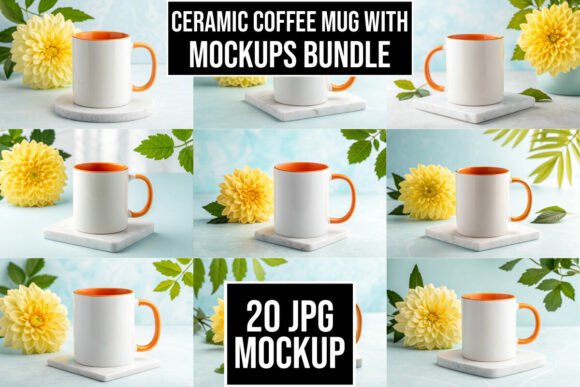 Ceramic Coffee Mug White Mockup Bundle Graphics