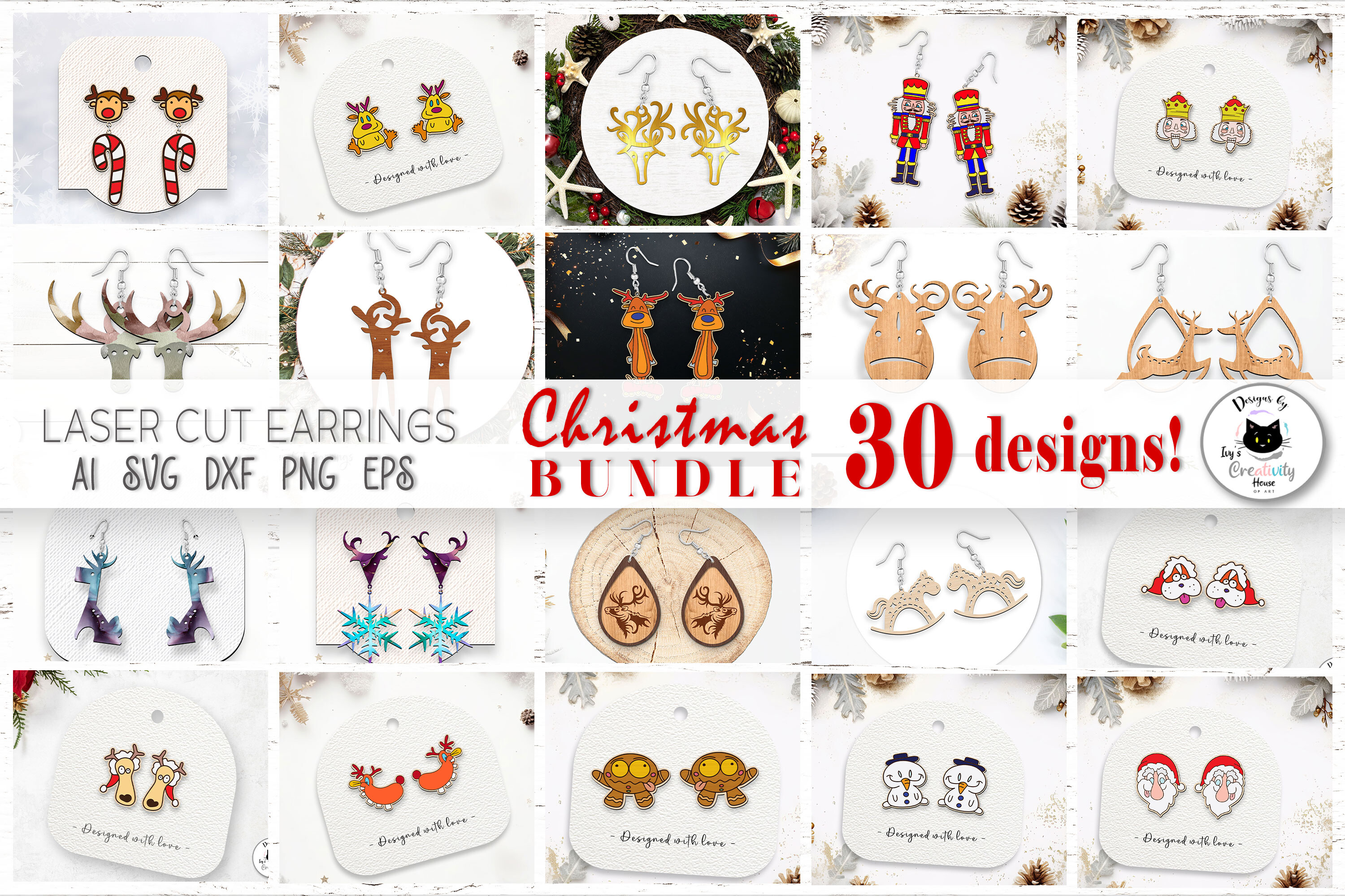 Christmas Earrings Laser Cut Big Bundle