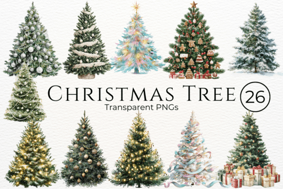Christmas Tree Watercolor Clipart