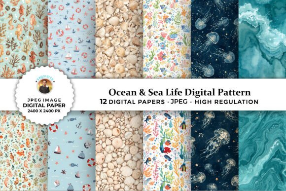 Ocean & Sea Life Digital Patterns Graphic by sagorarts · Creative Fabrica