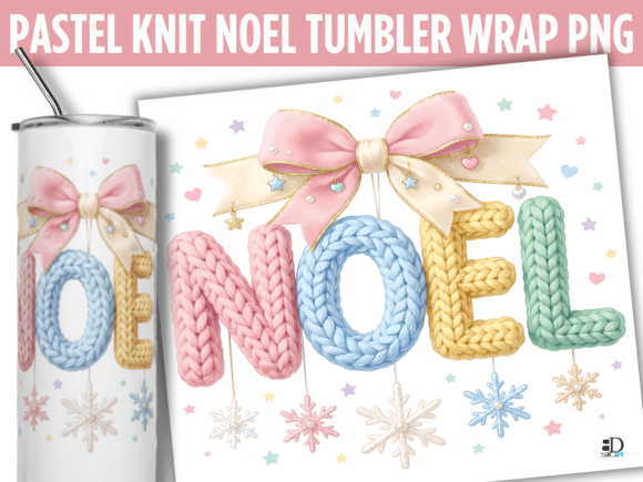 Pastel Knit Noel Tumbler Wrap PNG