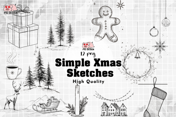 Simple Xmas Sketches PNG Graphic Illustrations By PIG.design