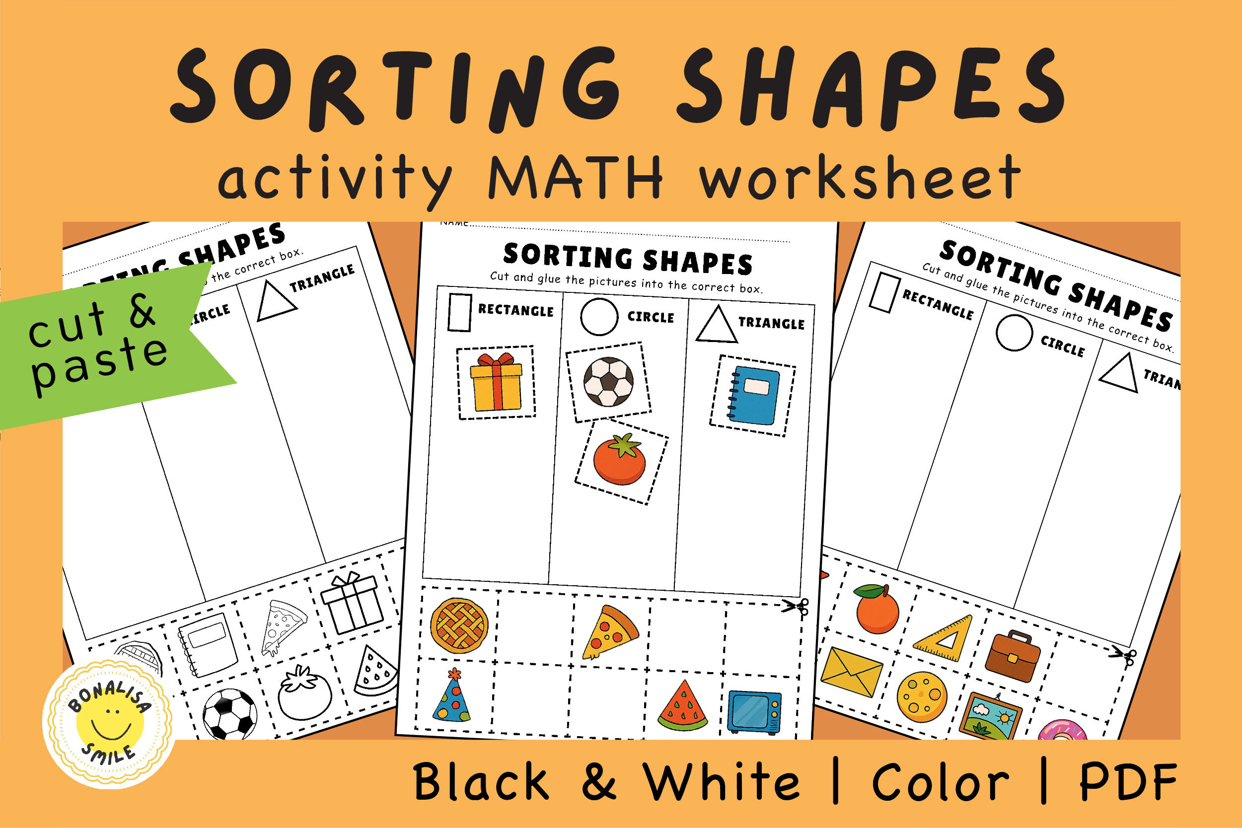 Sorting Shapes Activity Worksheet PreK