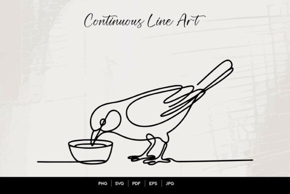 Bird Drinking Water Continuous Line Art