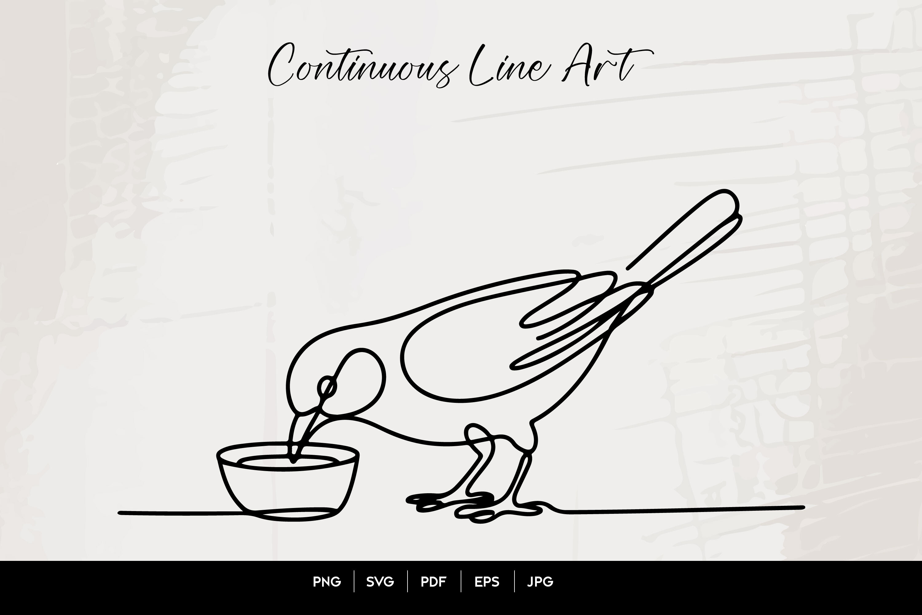Bird Drinking Water Continuous Line Art
