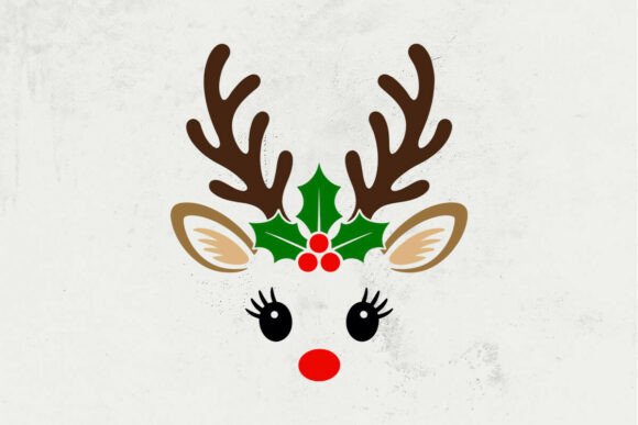 Reindeer with Holly, Reindeer Face Svg
