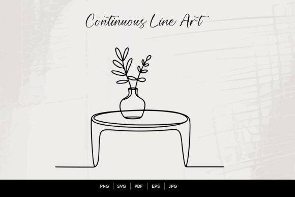 Vase on Table Line Art Illustration