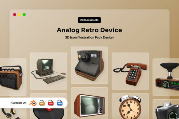 Vintage Analog Device 3D Icons