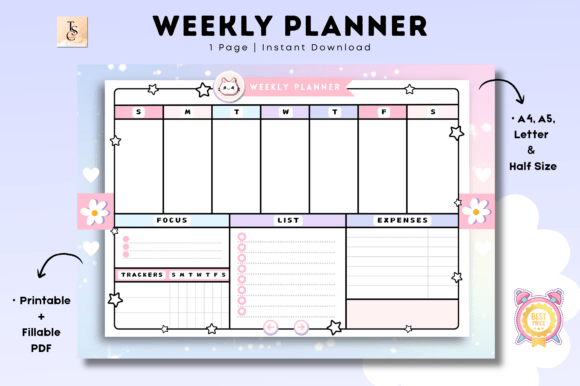 Weekly Planner Printable Graphic Planners & Schedules By Tas Creative Studio
