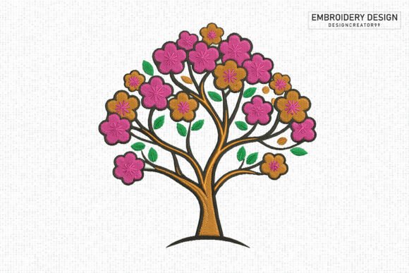 Whimsical Pink and Gold Stylized Tree