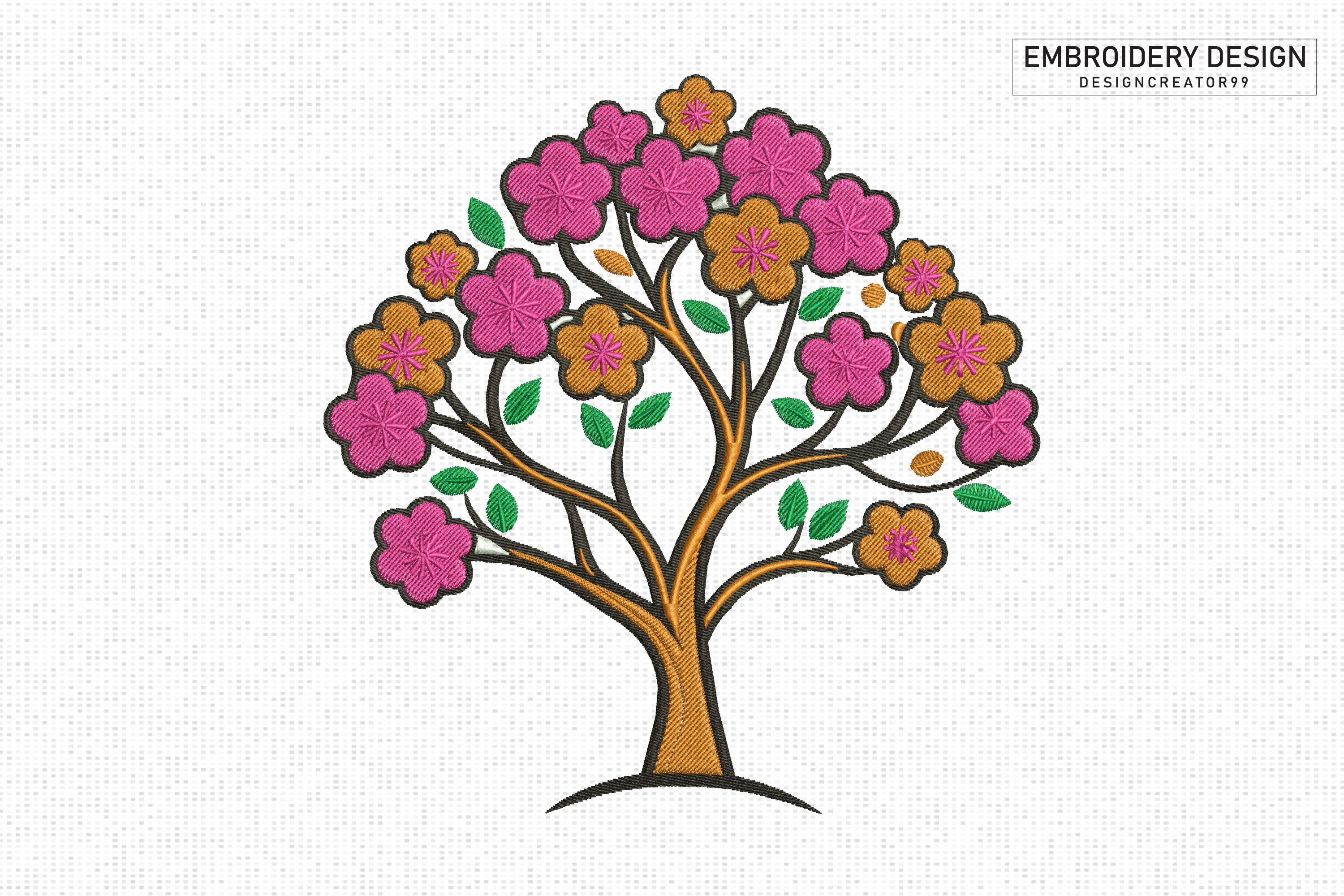 Whimsical Pink and Gold Stylized Tree