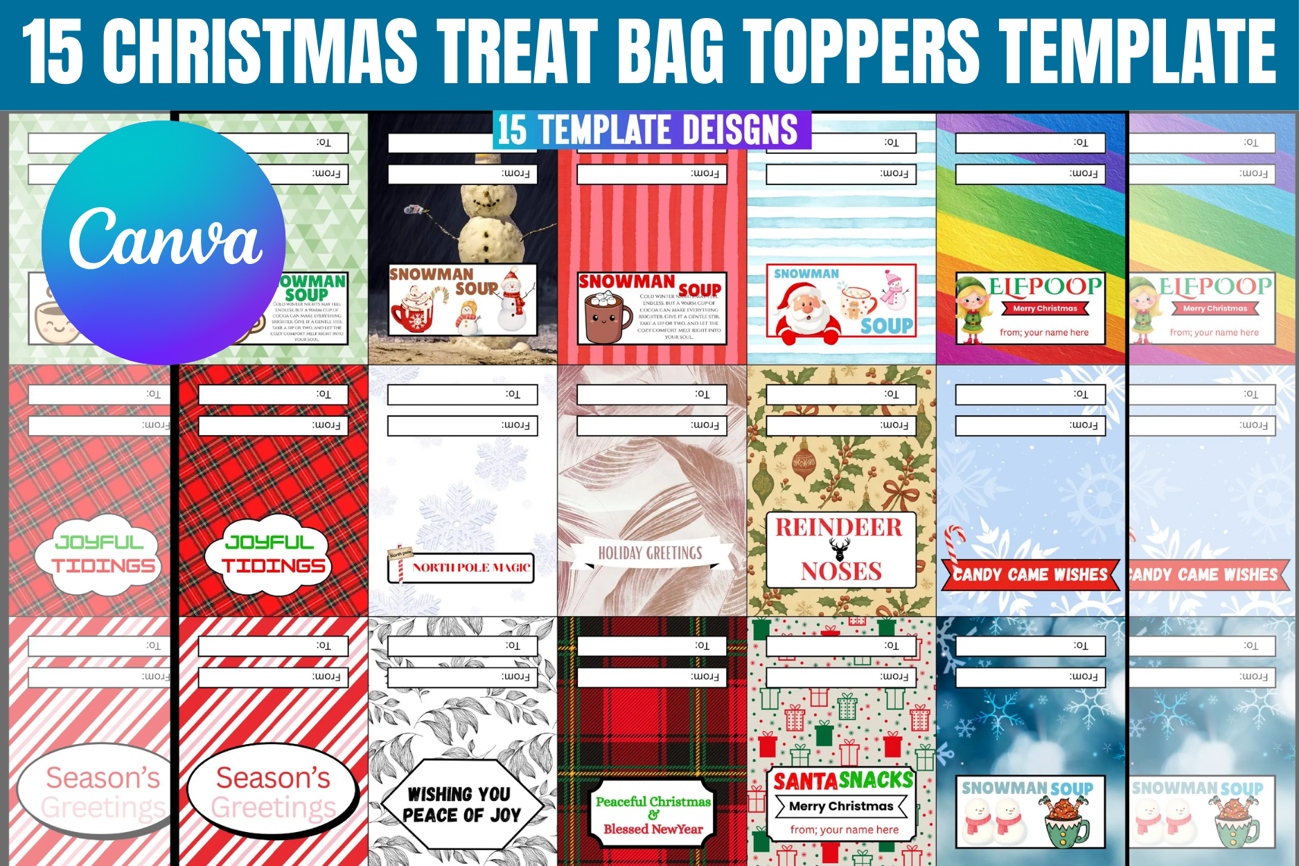 15 Christmas Treat Bag Toppers Template