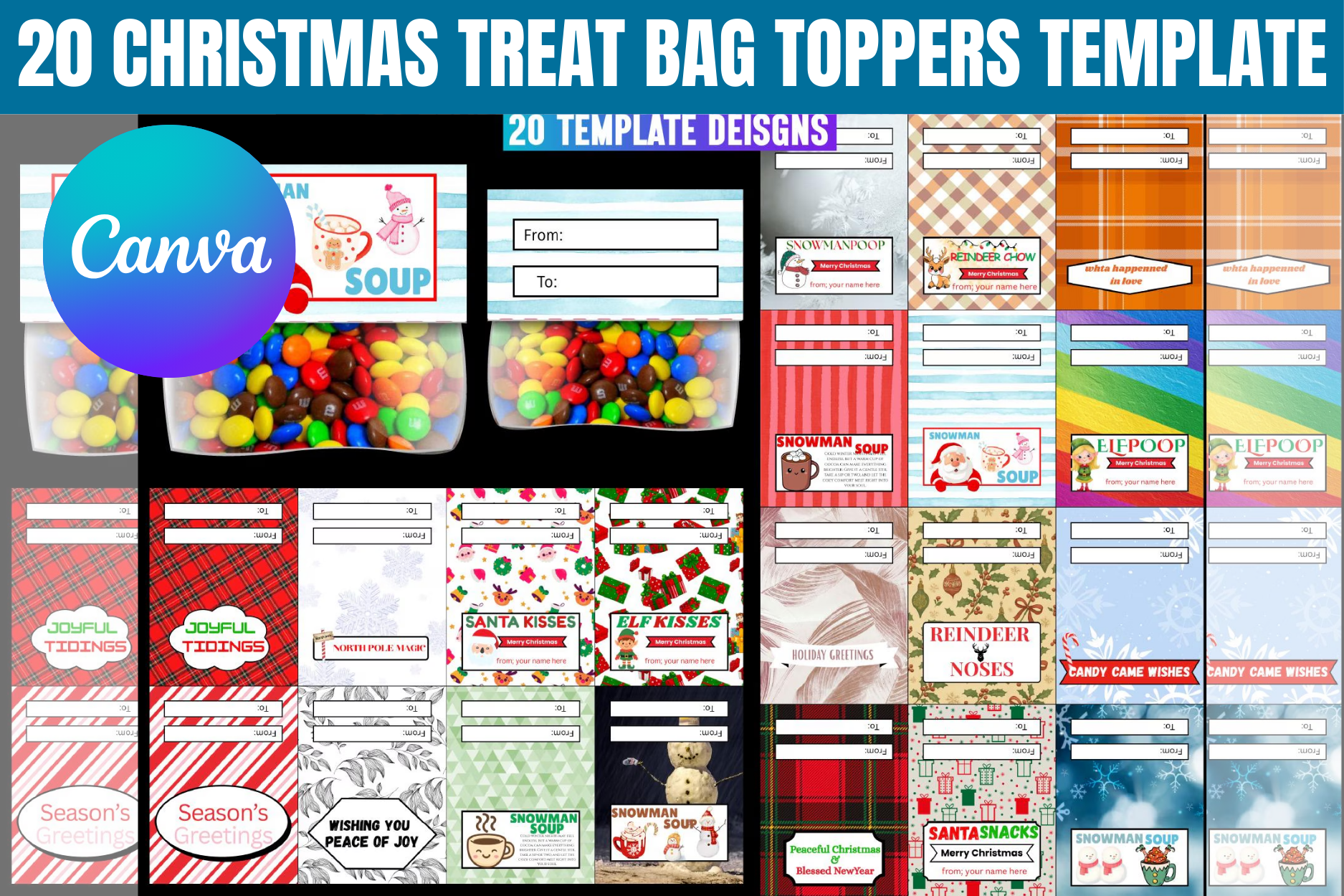 20 Christmas Treat Bag Toppers Template