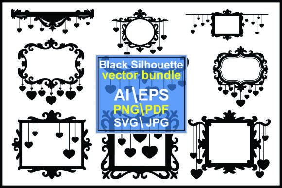 Black Ornate Frames with Hanging Hearts