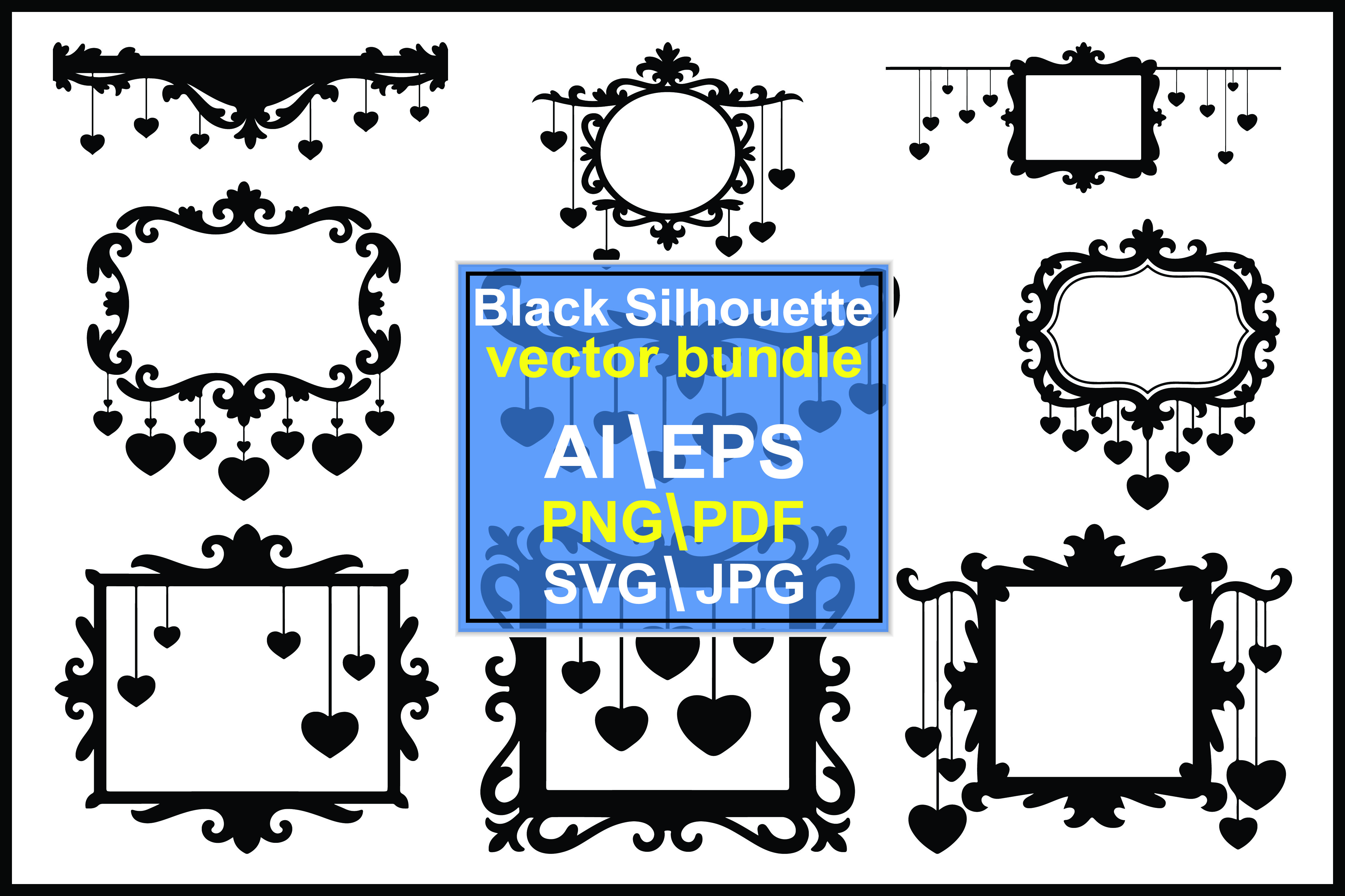 Black Ornate Frames with Hanging Hearts