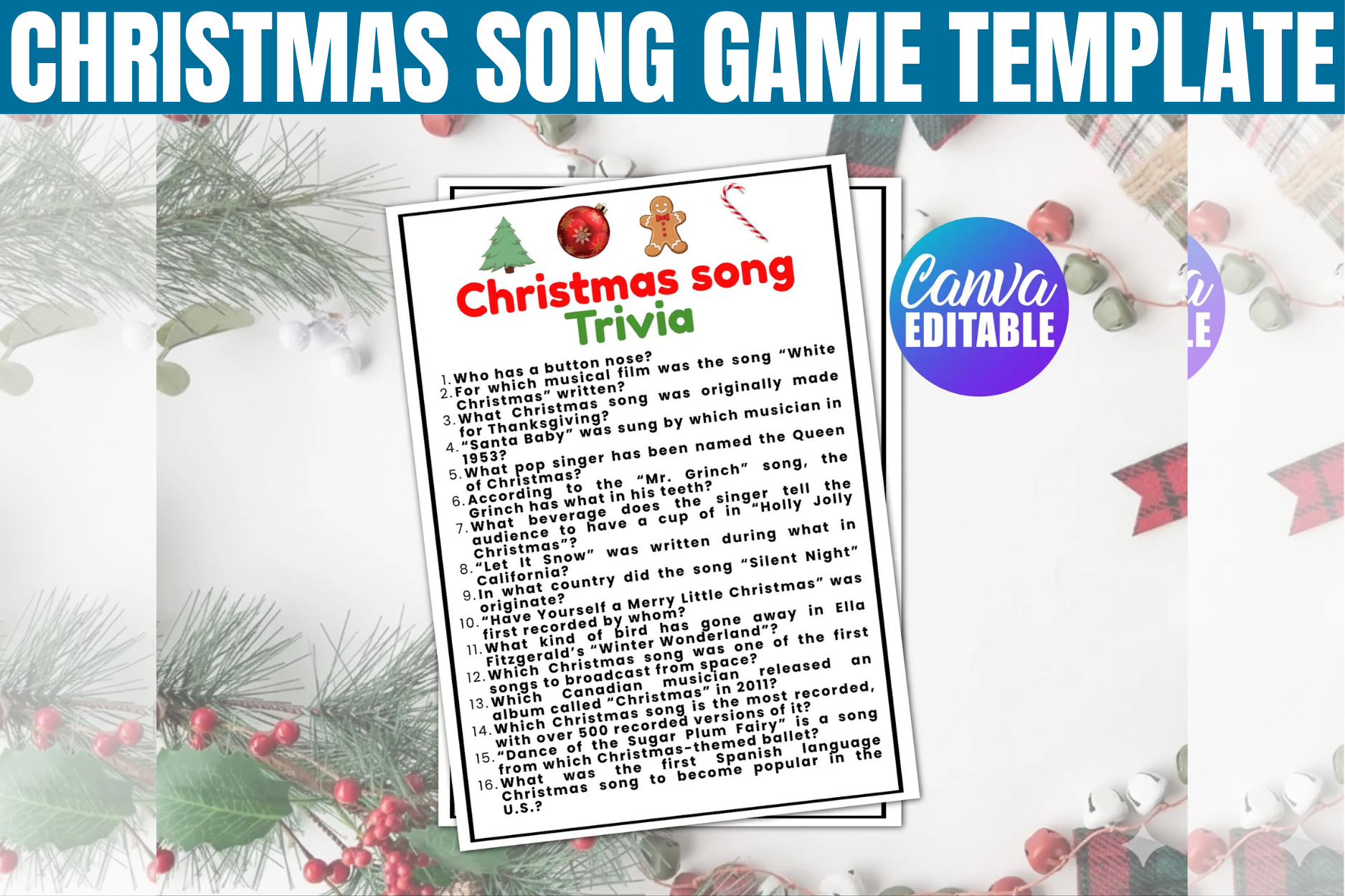 Christmas Song Trivia Game Printable