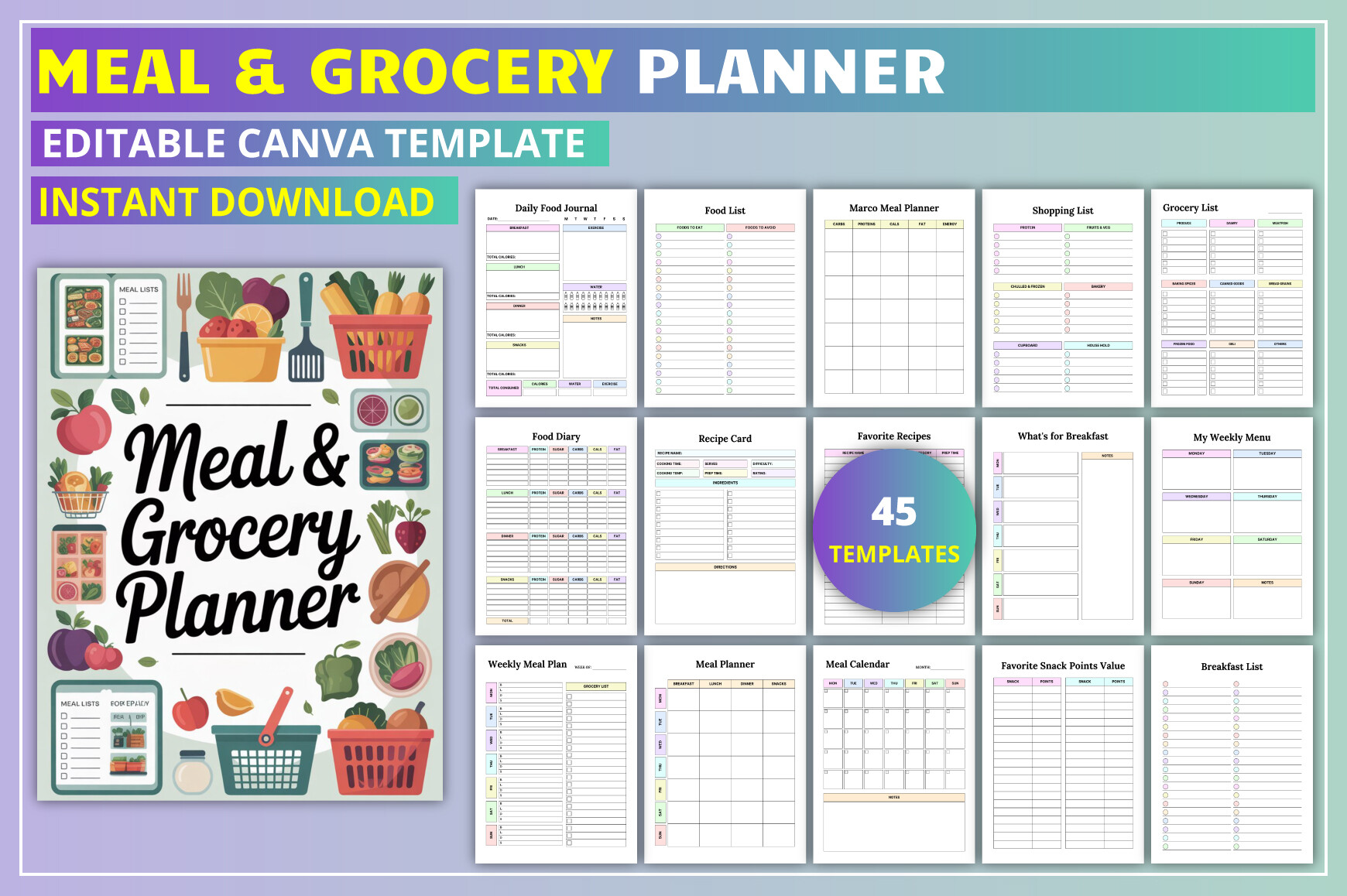Editable Meal & Grocery Planner