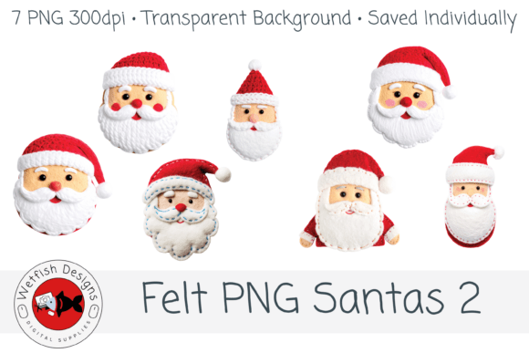 Felt PNG Santas 2 -Set of 7 PNG 300dpi