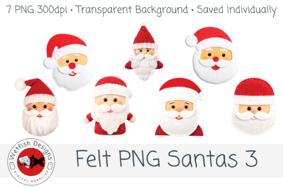 Felt PNG Santas 3 -Set of 7 PNG 300dpi