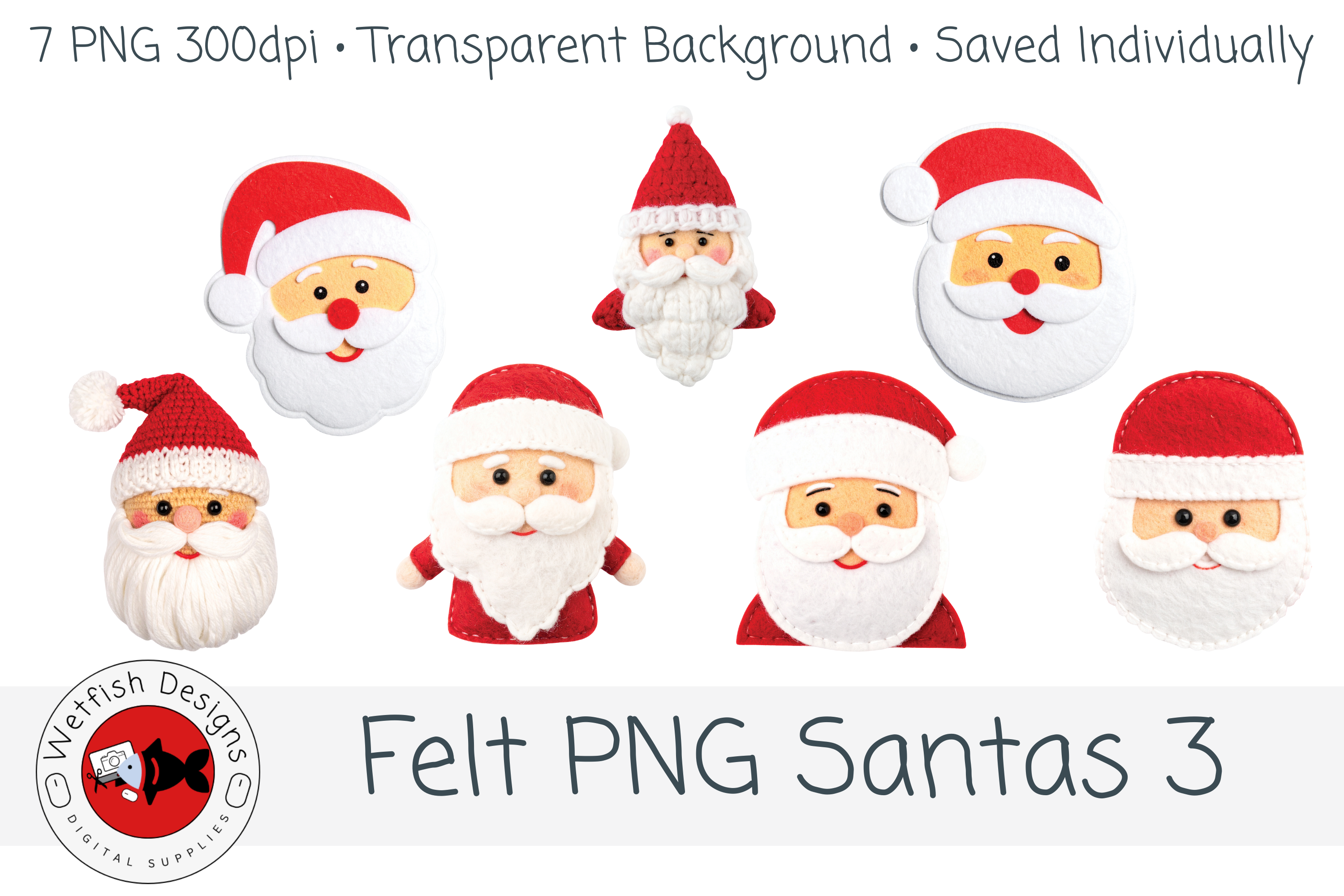 Felt PNG Santas 3 -Set of 7 PNG 300dpi