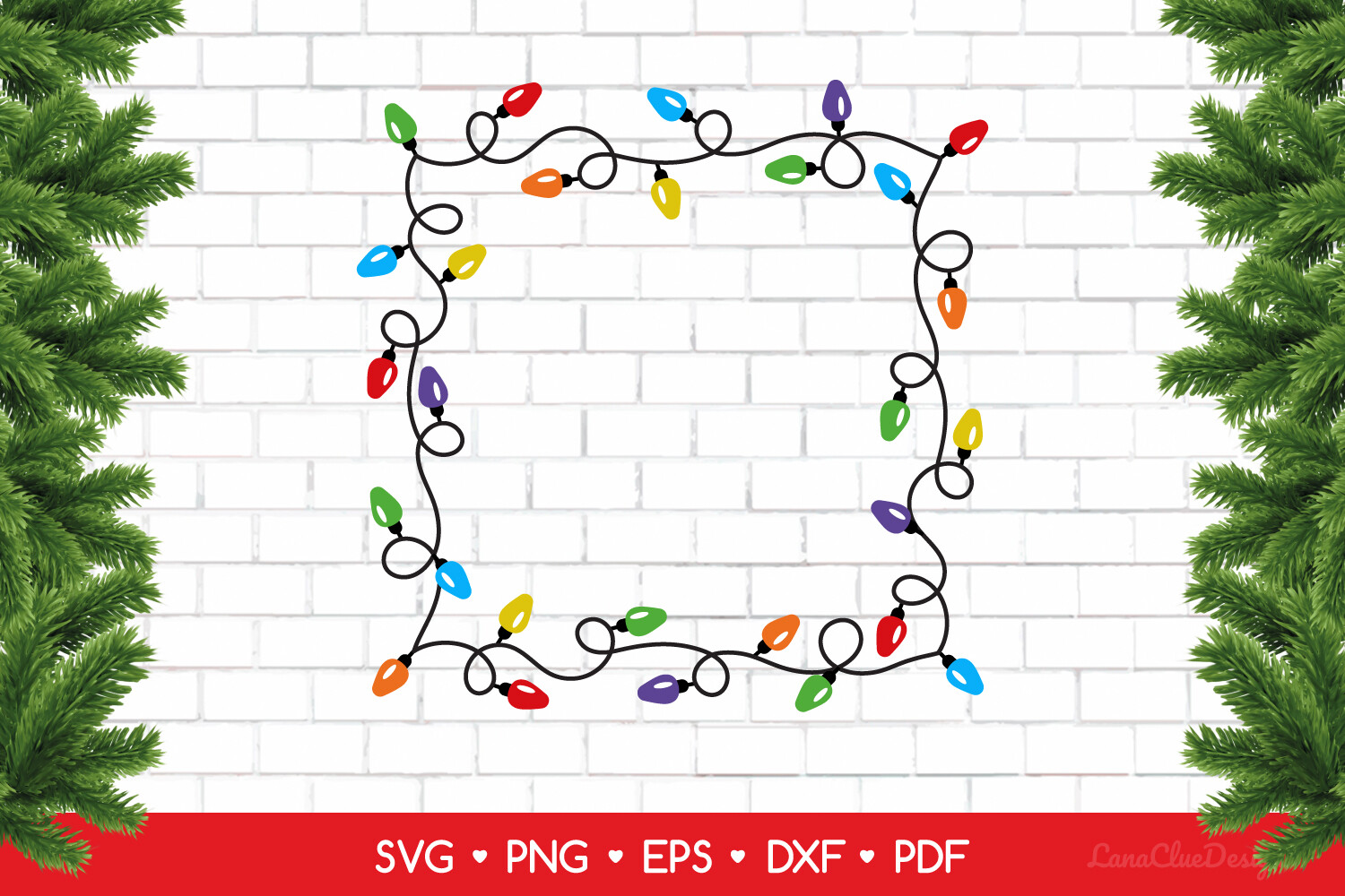 Square Lightbulb Garland Frame SVG PNG