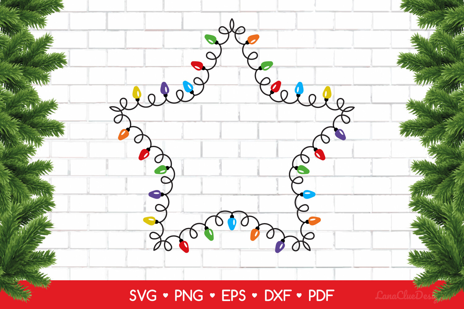 Star Shaped Christmas Lights Frame SVG