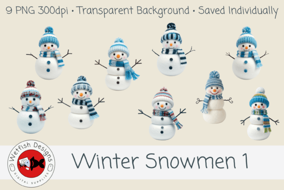 Winter Snowmen 1 – 9 PNG Clipart
