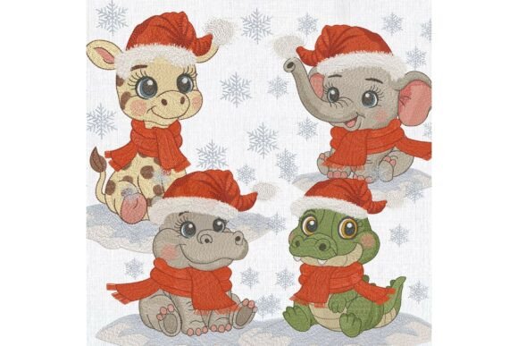 Baby Christmas Animals in Santa Hats