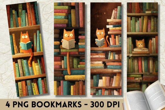Fluffy Kitten Cat Bookshelf Bookmark PNG