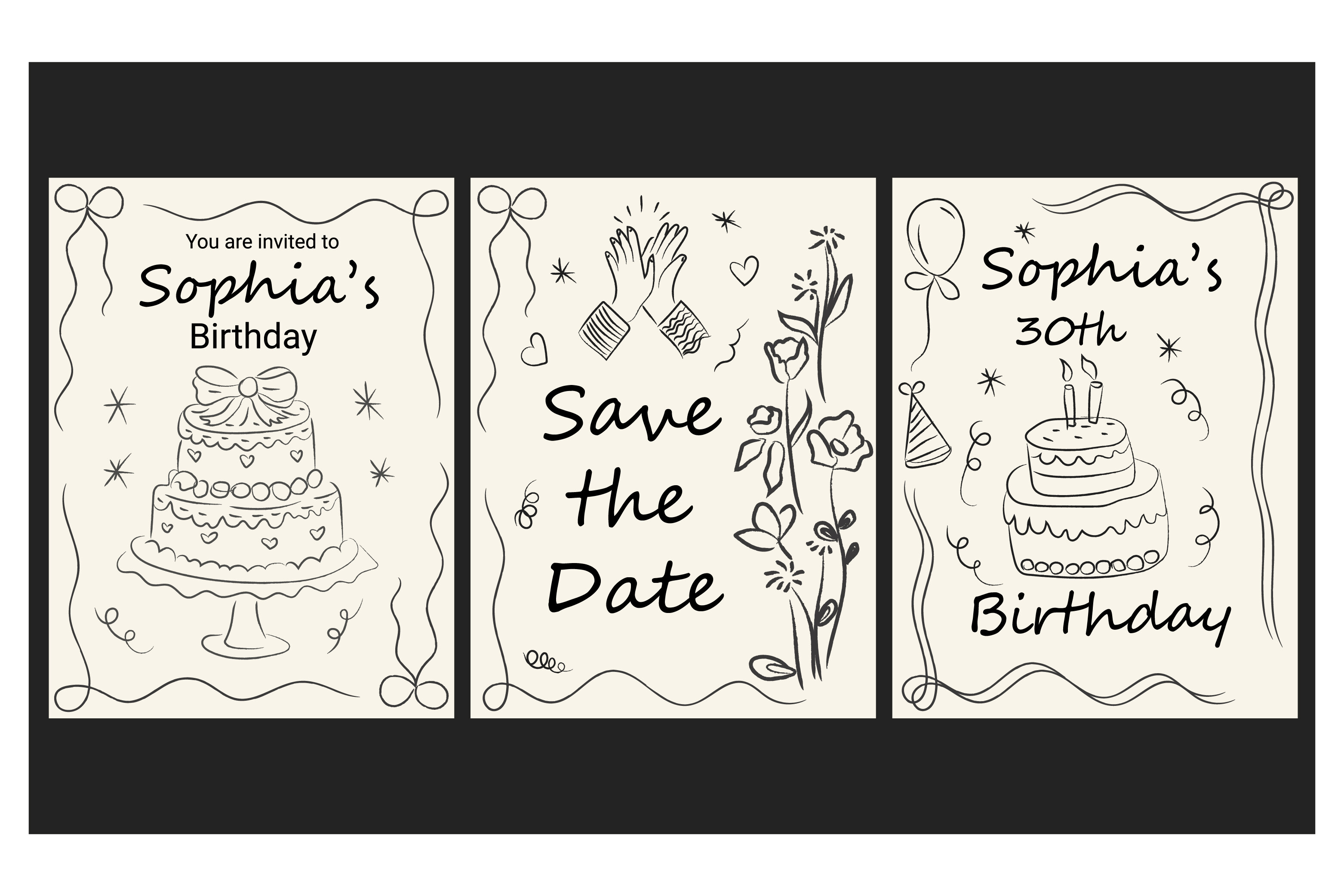 Hand Drawn Birthday Wall Posters Design