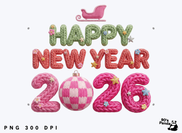 Happy New Year 2026 PNG, Crochet Yarn