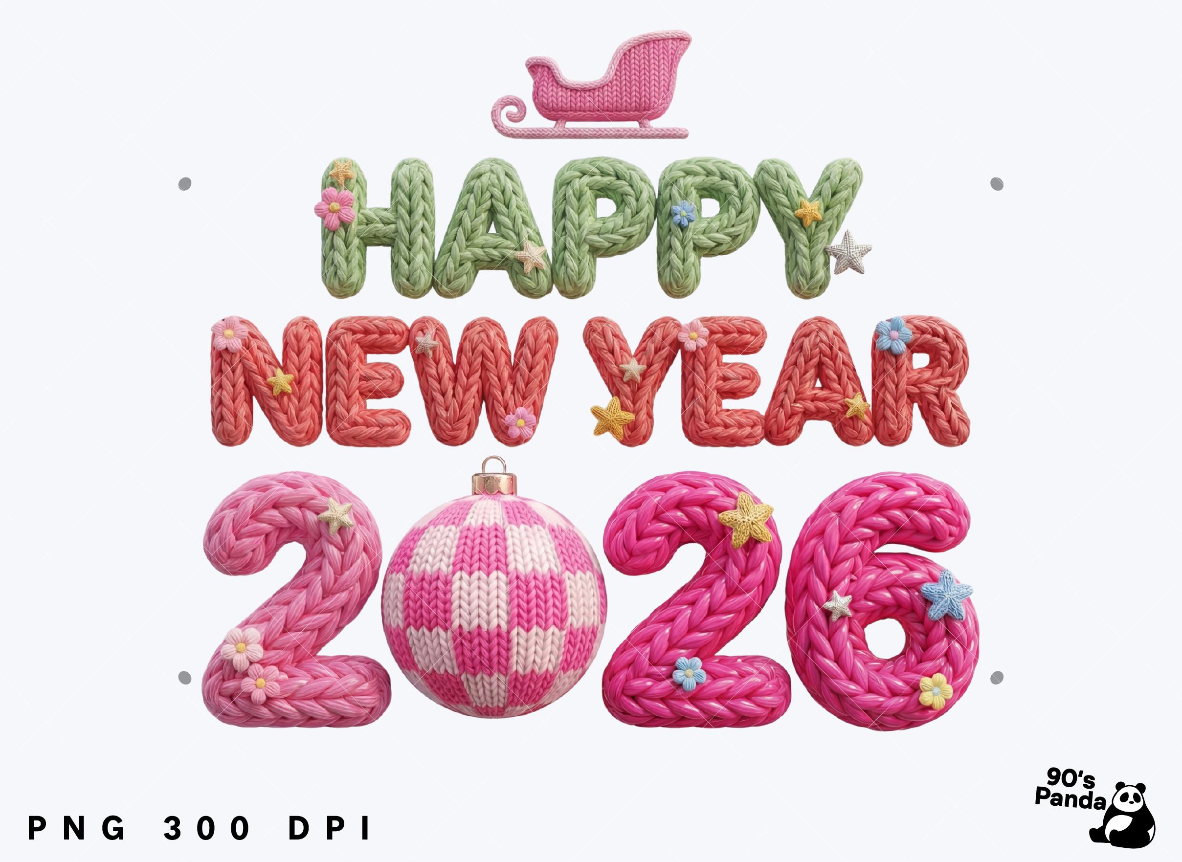 Happy New Year 2026 PNG, Crochet Yarn