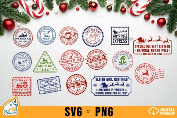 North Pole Stamp Bundle Holiday Seal SVG