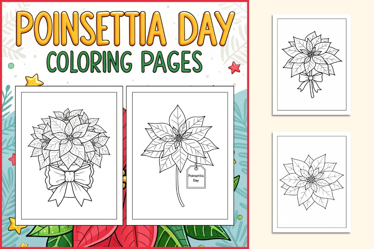 Poinsettia Day Coloring Pages for Kids