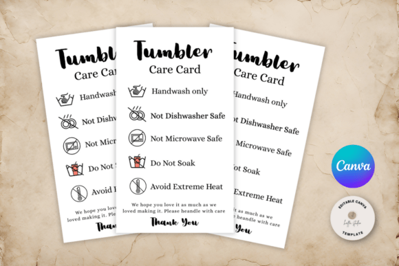 Tumbler Cup Care Instructions Card