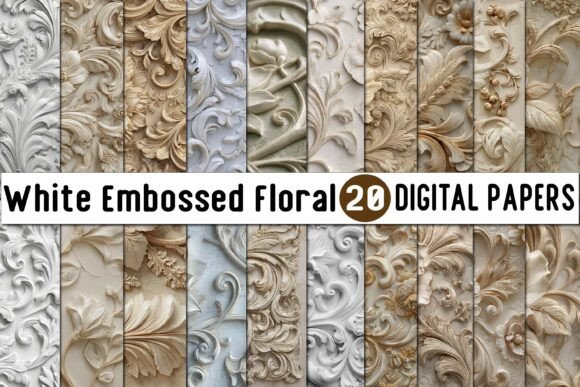 White Embossed Floral Digital Paper