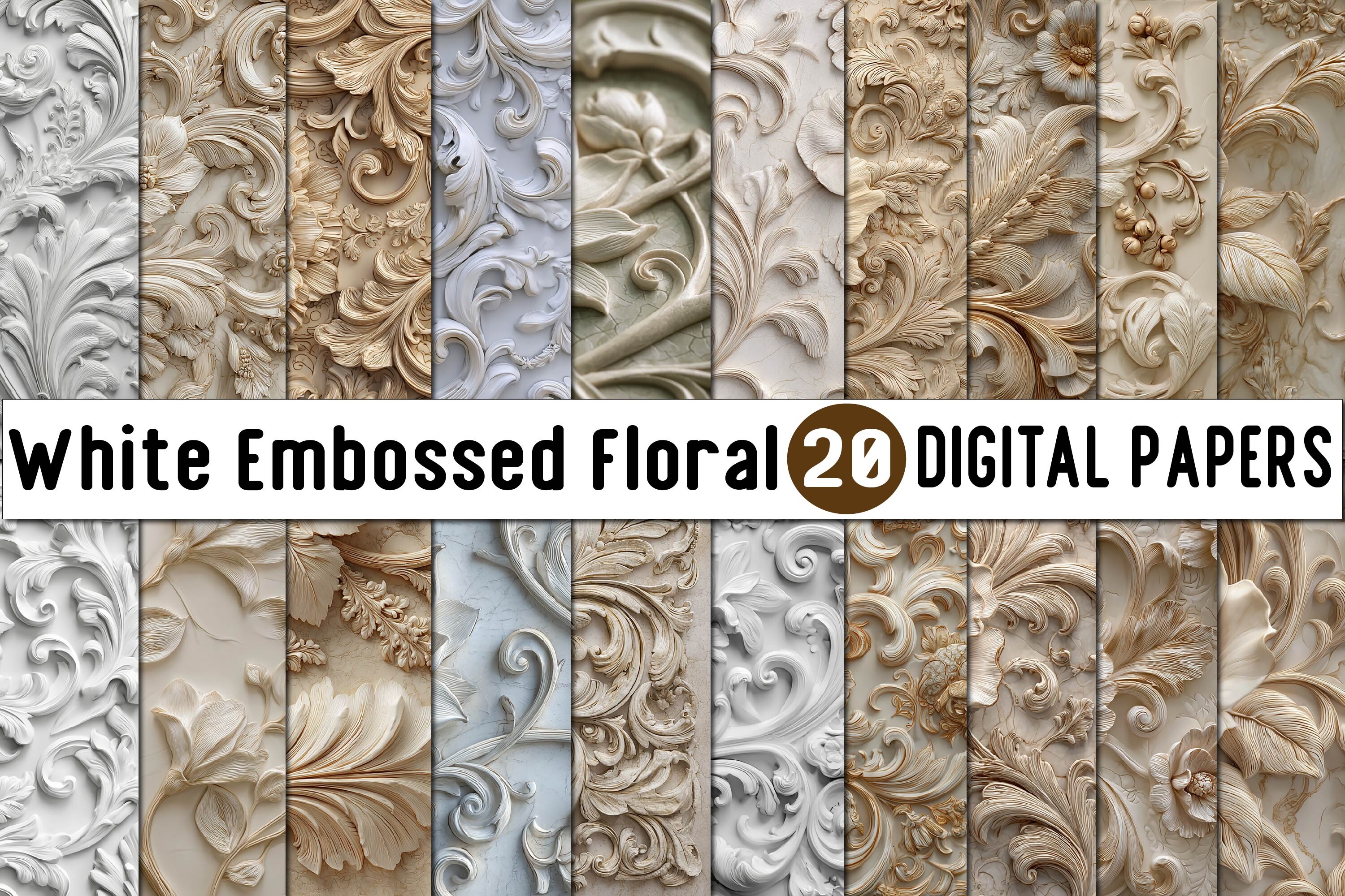 White Embossed Floral Digital Paper
