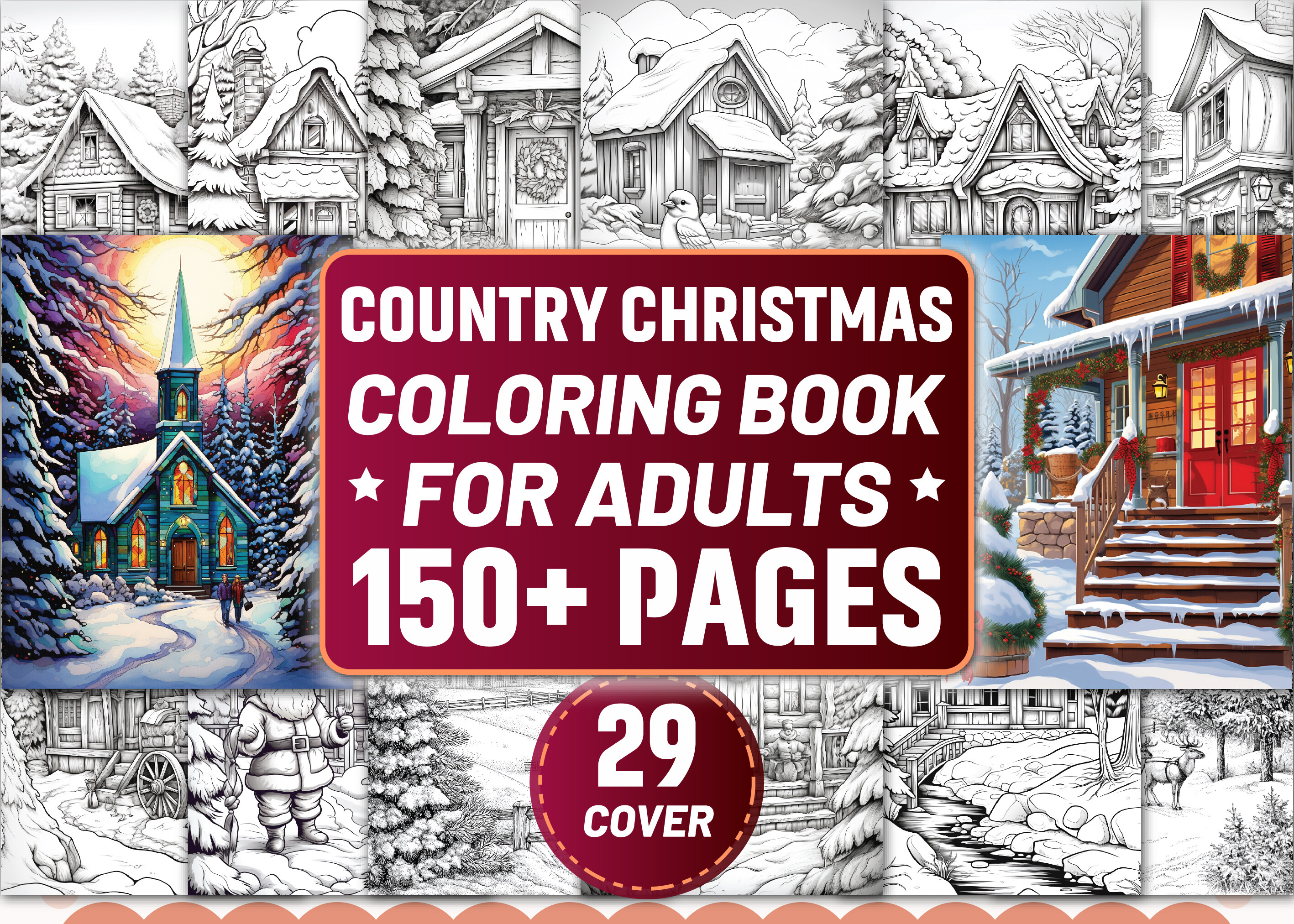 Adults-Country Christmas Coloring Pages