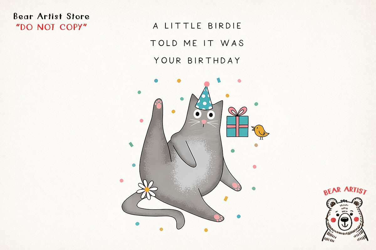 Birdie Cat Birthday, Funny Birthday