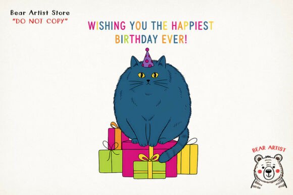 Blue Cat Gift Stack, Funny Birthday